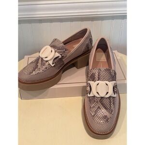 Dolce Vita Women's Snakeskin Embossed Platform Loafers Neutral Block Heel ~7.5
